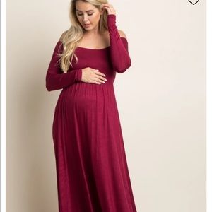 Pink Blush Solid long sleeve maxi maternity